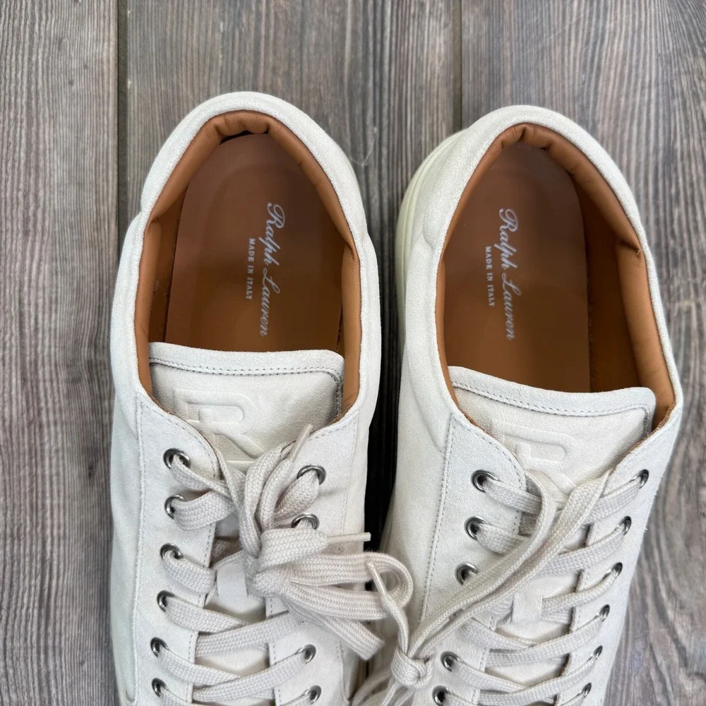 Ralph Lauren‎ Purple Label Mens 11 D Severn Calf Suede Sneakers Cream Italy NEW